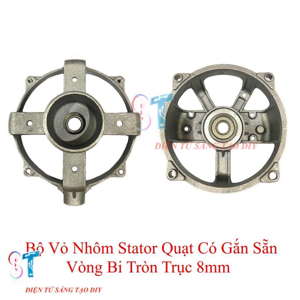 Bộ vỏ nhôm stator quạt có gắn sẵn vòng bi tròn trục 8mm