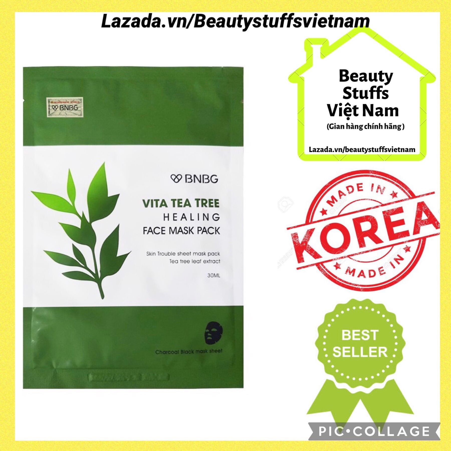 (Date 07/2023) Mặt Nạ Bnbg Tràm Trà Thải Độc Da Giảm Mụn Vita Tea Tree Healing Face Mask Pack 30Ml