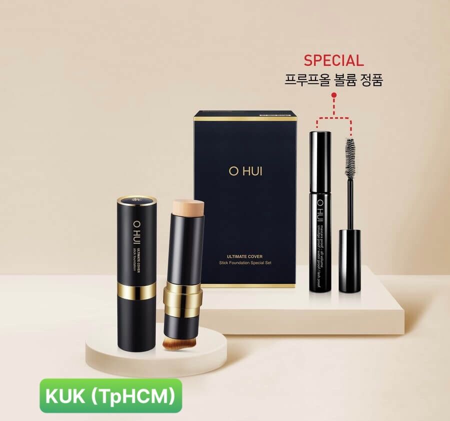 Set kem nền Ohui dạng thỏi Ultimate Cover tặng mascara
