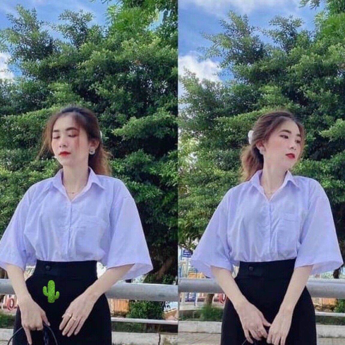 Áo sơ mi học sinh form rộng tay lửng và quần tây đi học, đi chơi, Chất: kate đẹp, Size: <55kg
