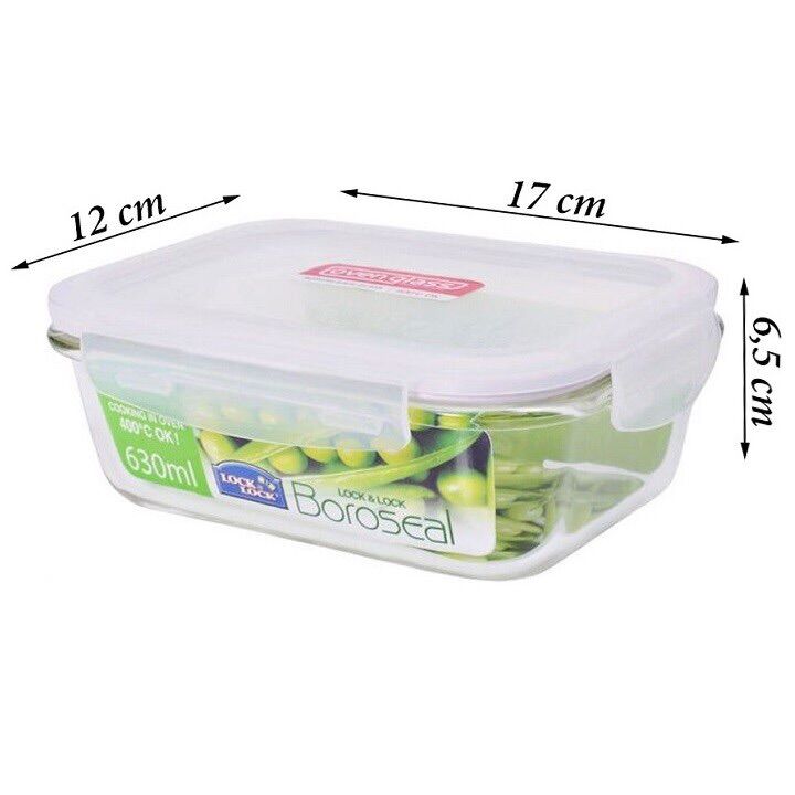 [HCM]Bộ 2 hộp thuỷ tinh chữ nhật lock&lock 630ml