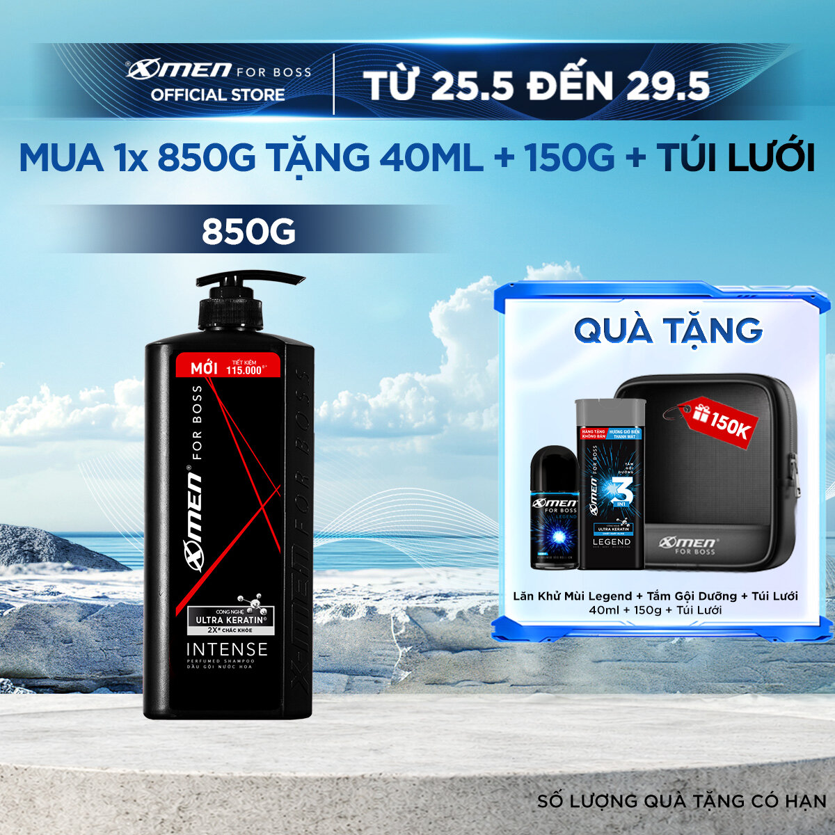Dầu gội X-Men For Boss Intense - Hương trầm mạnh mẽ 850g