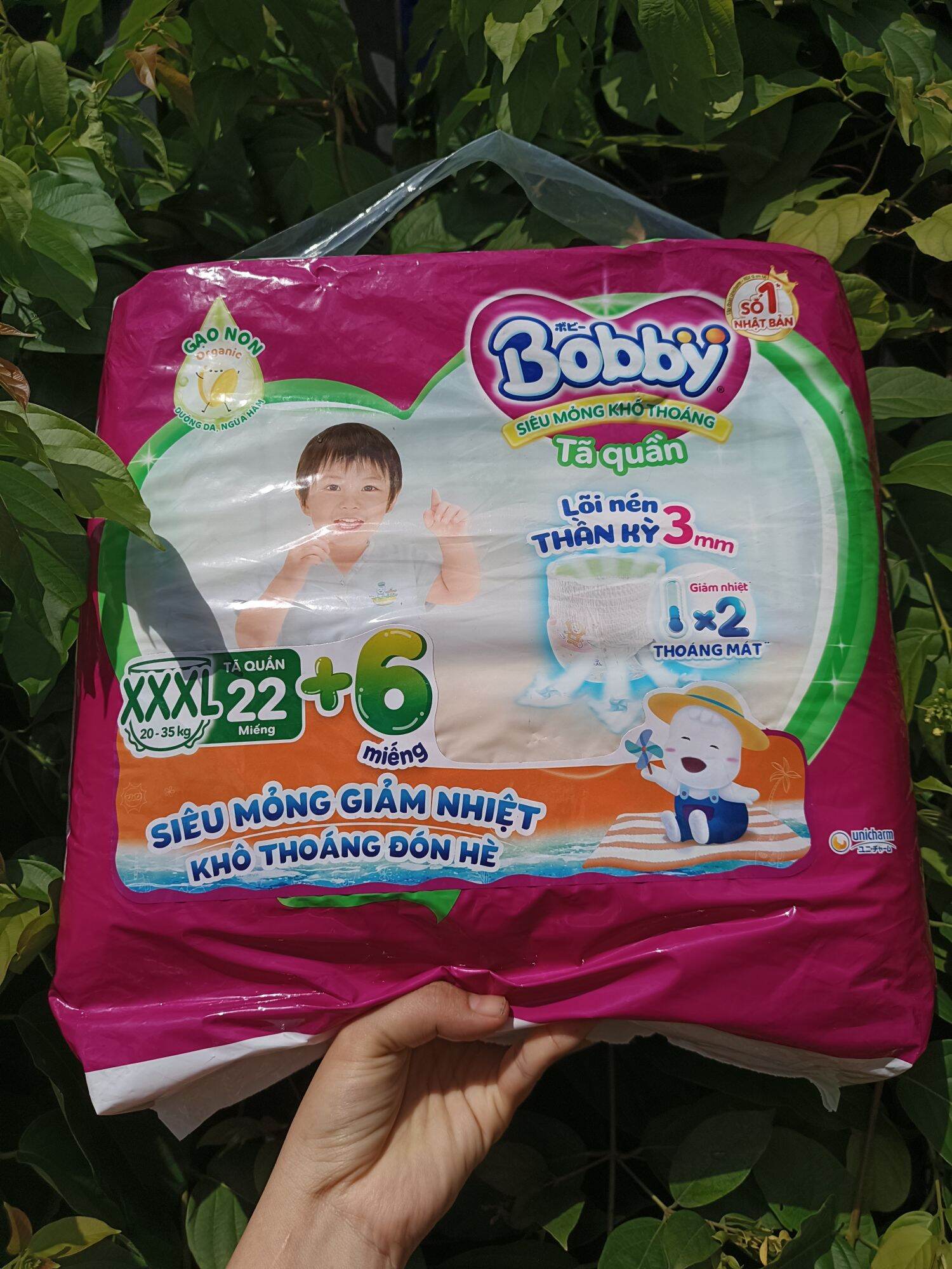 Tã quần bobby siêu mỏng khô thoáng lõi nén thần kỳ 3mm size XXXL 22 tặng 6
