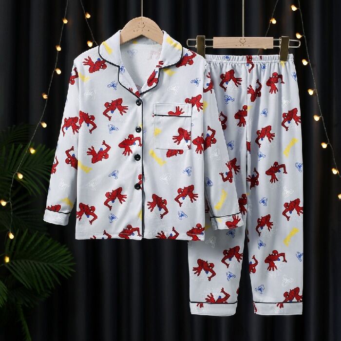 Đồ Ngủ Trẻ Em Ultraman Áo Cardigan Bé Trai Tay Dài Cotton Xuân Thu Bộ Đồ Mặc Nhà Bé Gái Lớn Nhỡ Em Bé