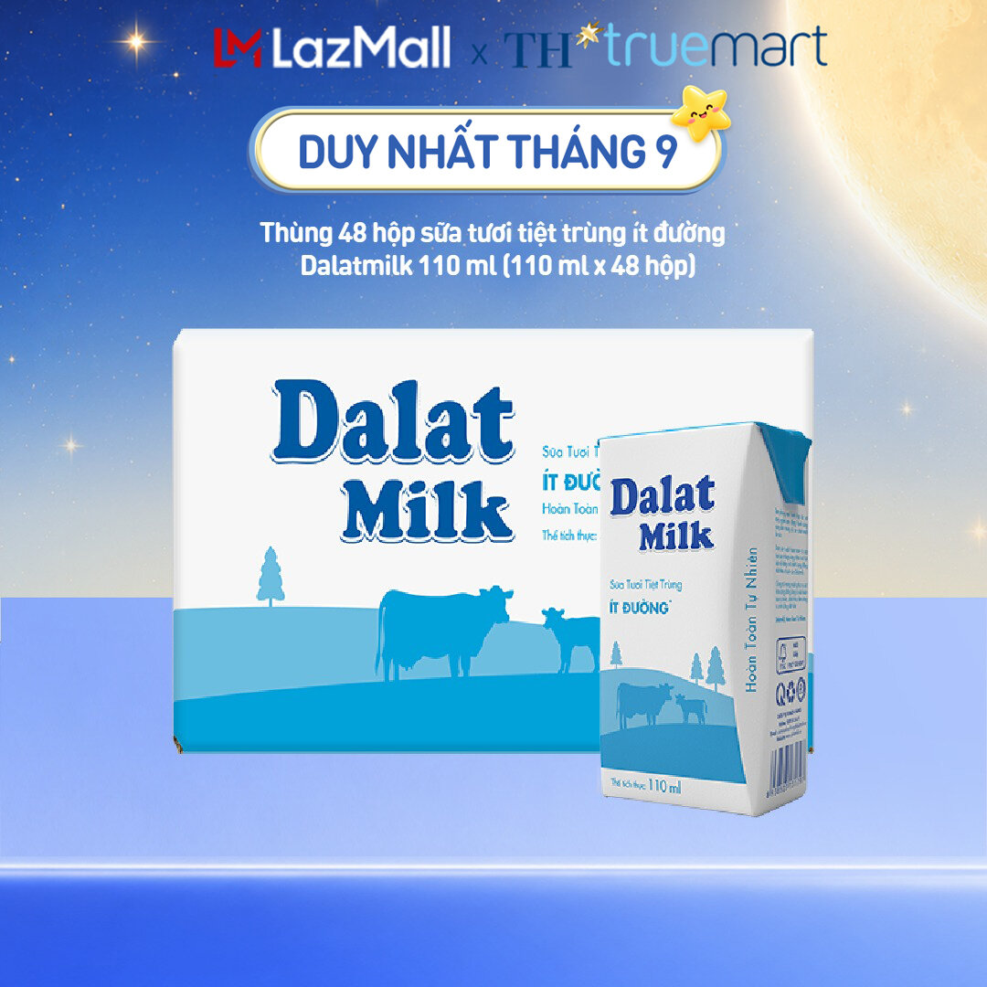 Thùng 48 hộp sữa tươi tiệt trùng Dalatmilk ít đường 110 ml (110 ml x 48)