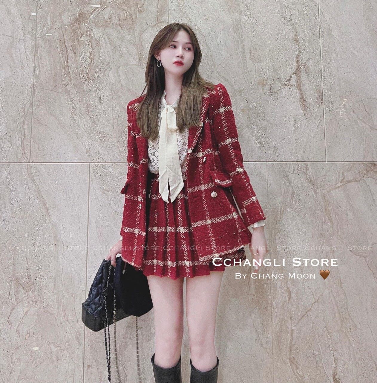 Sét váy dạ đỏ sẵn hàng TL92