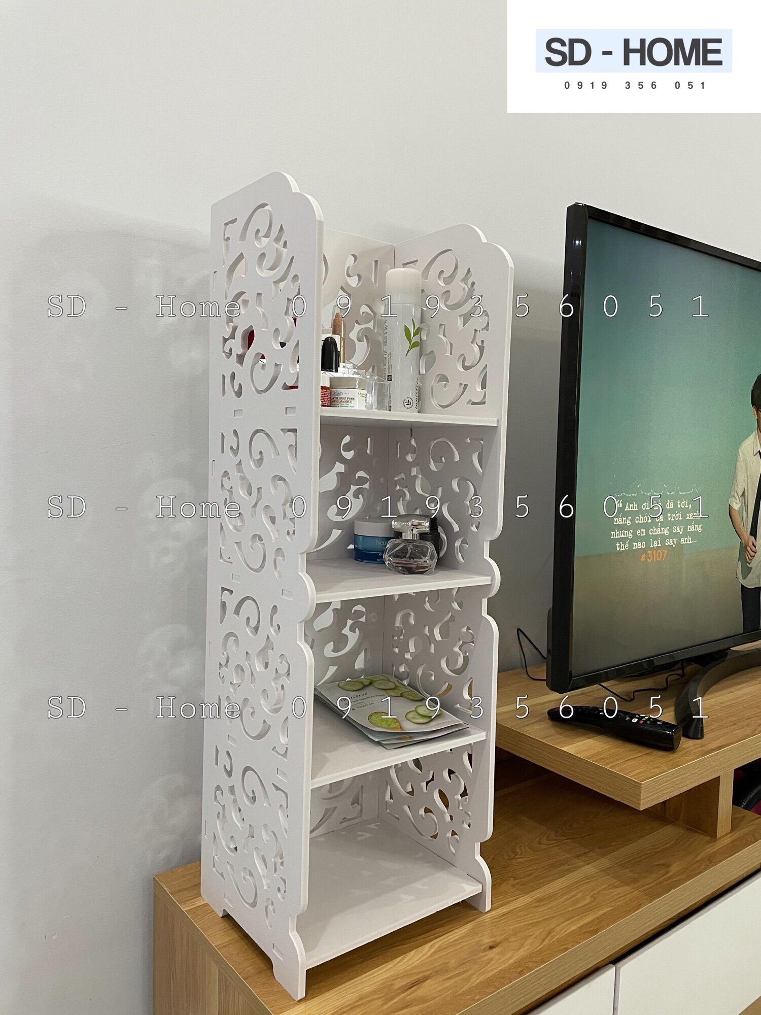 [HCM]Kệ Gỗ 4 Tầng Hoa Văn Sang Chảnh