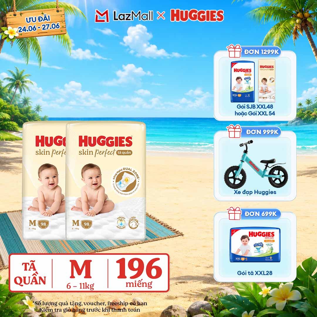 [Chỉ 25-29.06 QUÀ TẶNG ĐH 699K]  Combo 2 Tã quần Huggies Skin Perfect M size Mega Jumbo 98+4 miếng