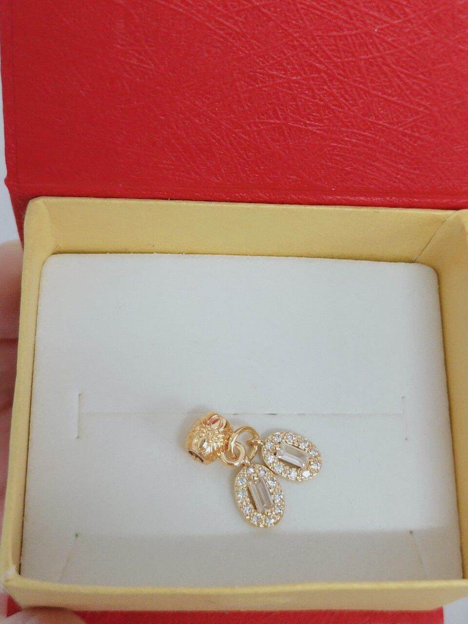 Charm ống lùa 2 hạt đậu may mắn đính đá đẹp xâu vòng