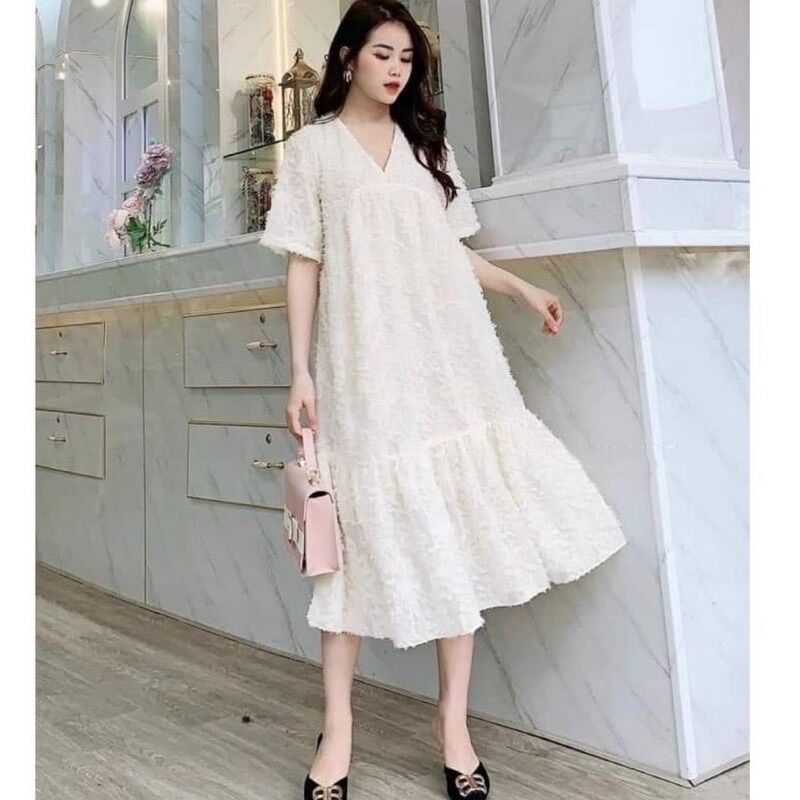 Đầm bâu dự tiệc ren lông sang trọng