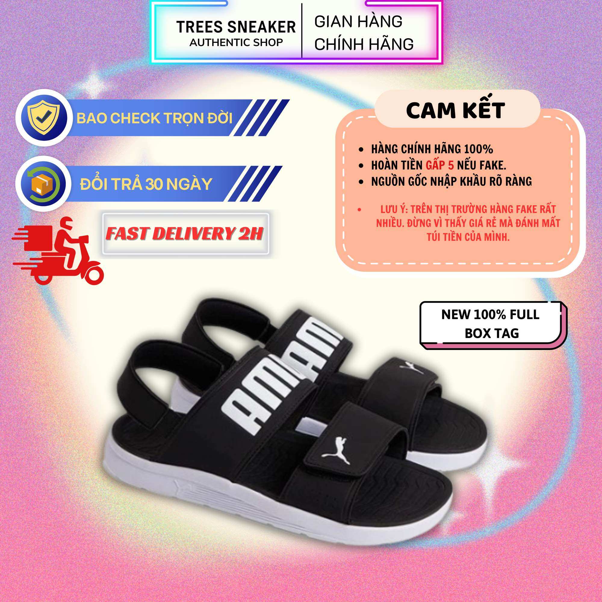 Giày puma backstrap sandals black white 385971 02 full box tag auth