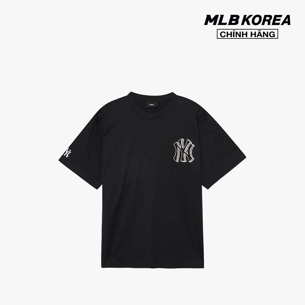 Mlb - áo thun unisex cổ tròn tay ngắn basic mega logo 3atsb0534-50bks
