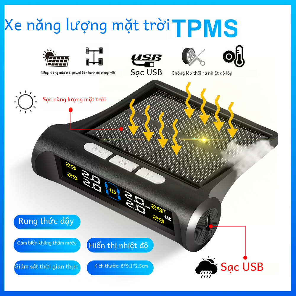 Chạy Bằng Năng Lượng Mặt Trời Tpms Hệ Thống Giám Sát Áp Suất Lốp Xe Ô Tô Tự Động An Ninh Báo Động Nhiệt Độ Công Cụ Chẩn Đoán Lốp Xe Kiểm Tra