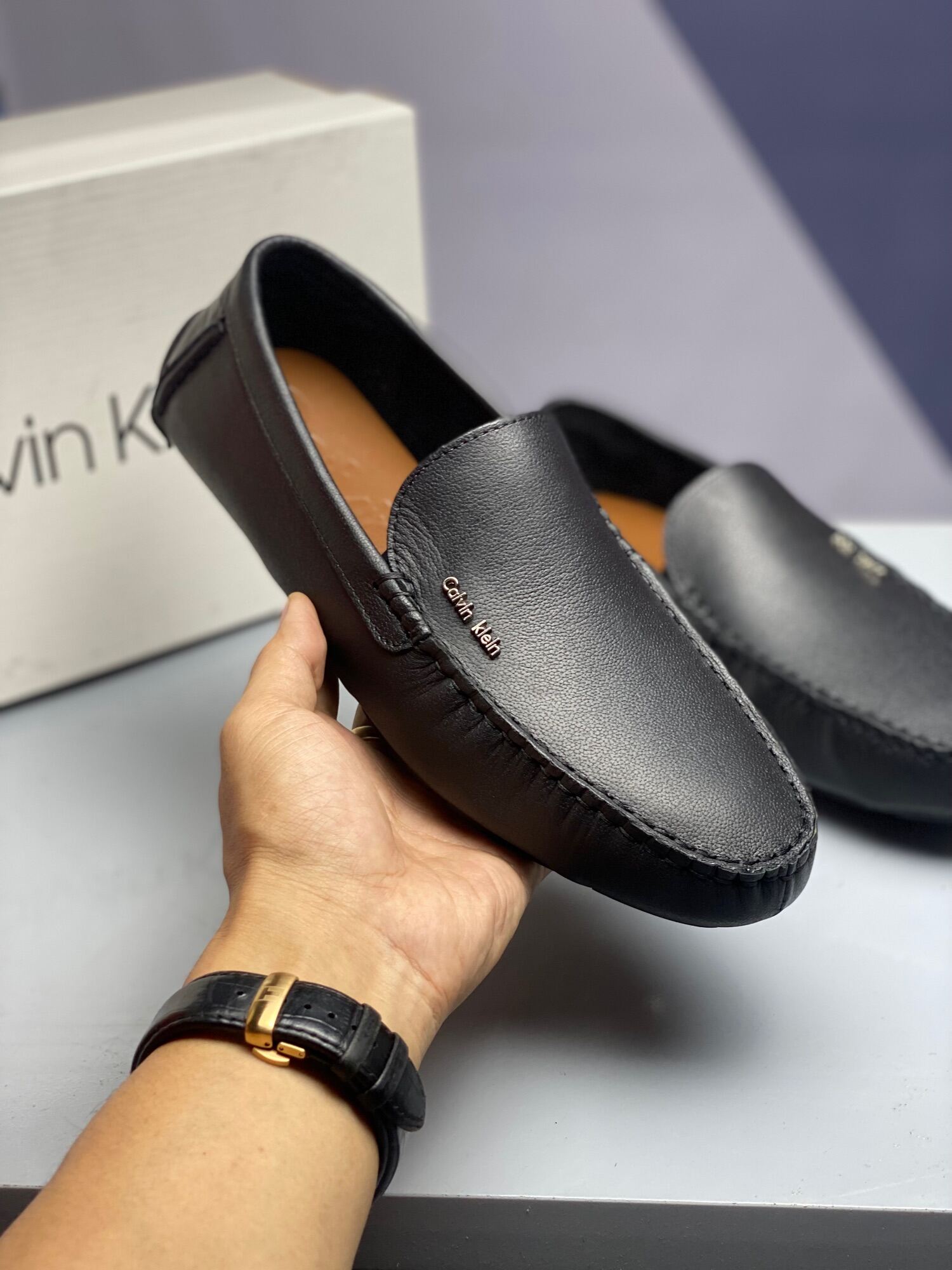 Giày Lười Da Bò dành cho Nam hàng xuất xịn hiệu Calvin Klein