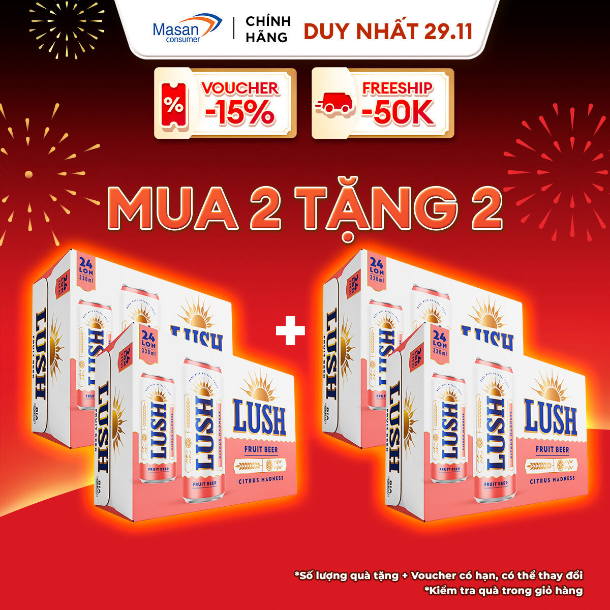 [MUA 1 TẶNG 1 - DATE 12.2024] Combo 2 thùng  Bia Lush Citrus Madness vị Bưởi Hồng Thanh Mát - Thùng 24 Lon 330ML (Nồng độ cồn 4%)