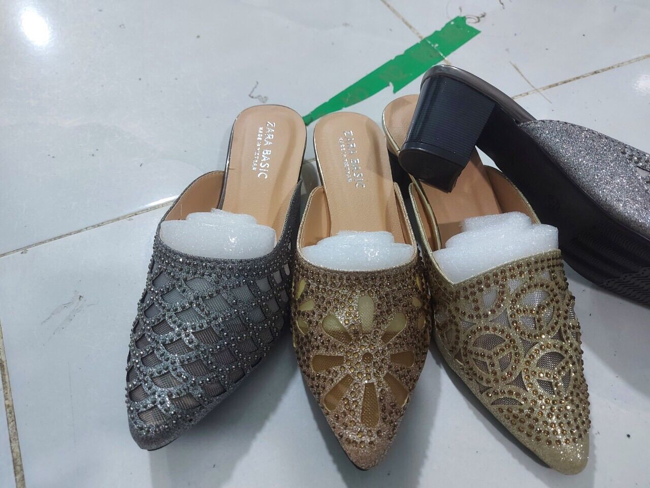 Giày sục đính đá big size 36-42 gót 3p và 5p