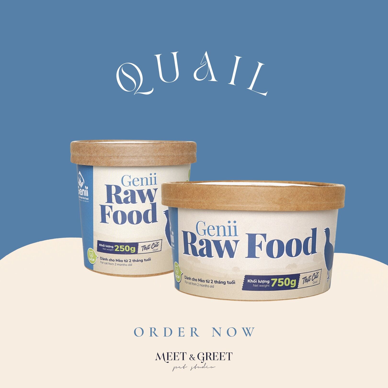 Genii Raw Food - Thức ăn tươi cho mèo - Thịt Cút
