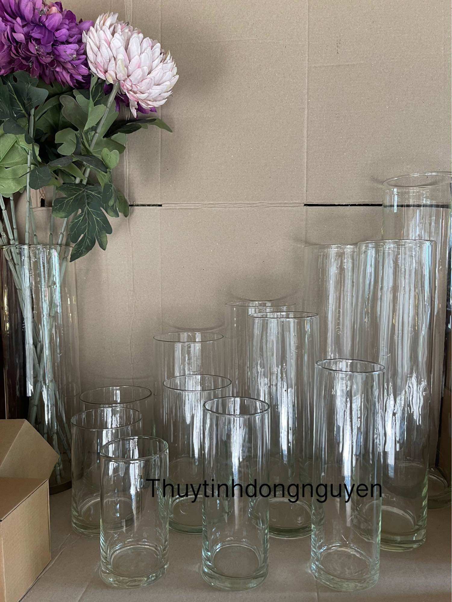 (D12cm x H25cm) Lọ hoa bình thuỷ tinh trụ tròn 12x25cm (đường kính 12cm cao 25cm)