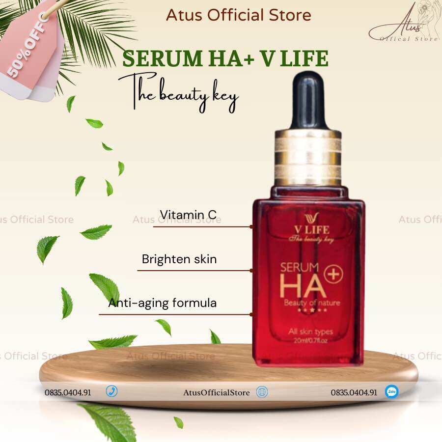 Serum HA Plus VLIFE chính hãng dưỡng ẩm, trắng da kèm phiếu bảo hành