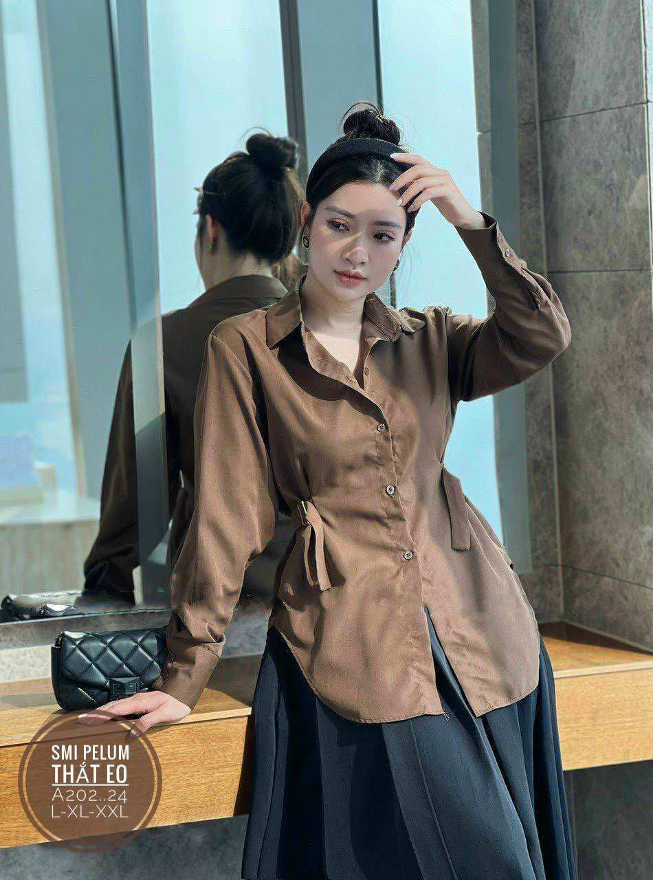 55-90kg Bigsize ÁO SƠ MI PELUM THẮT EO