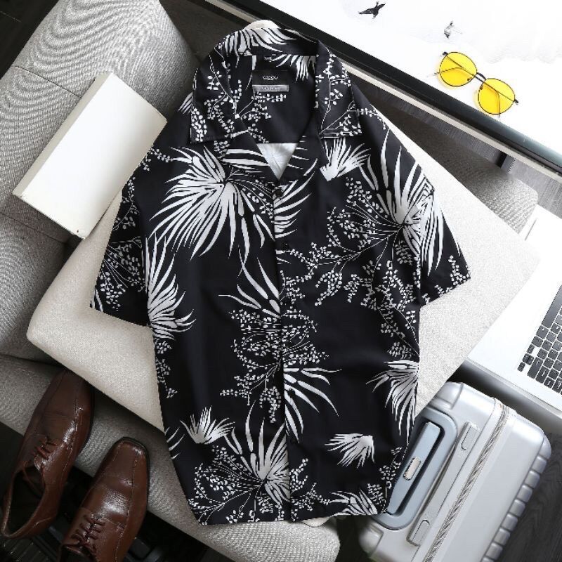 (Big size <140kg) Áo sơ mi hoa văn tay ngắn cổ vest big size