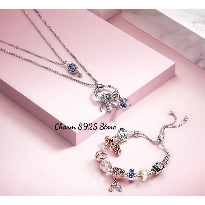 COMBO 4 HẠT CHARM PAN ALE VÀNG HỒNG ĐÍNH ĐÁ BẠC S925