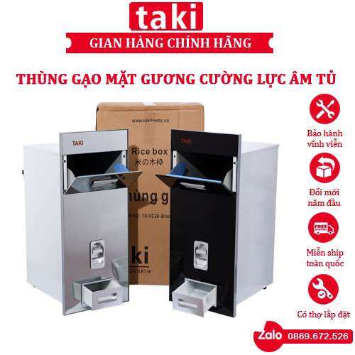 [Nhập Khẩu] Thùng Gạo Mặt Gương Cường Lực, Thùng Gạo Âm Tủ TAKI - Dễ lắp đặt