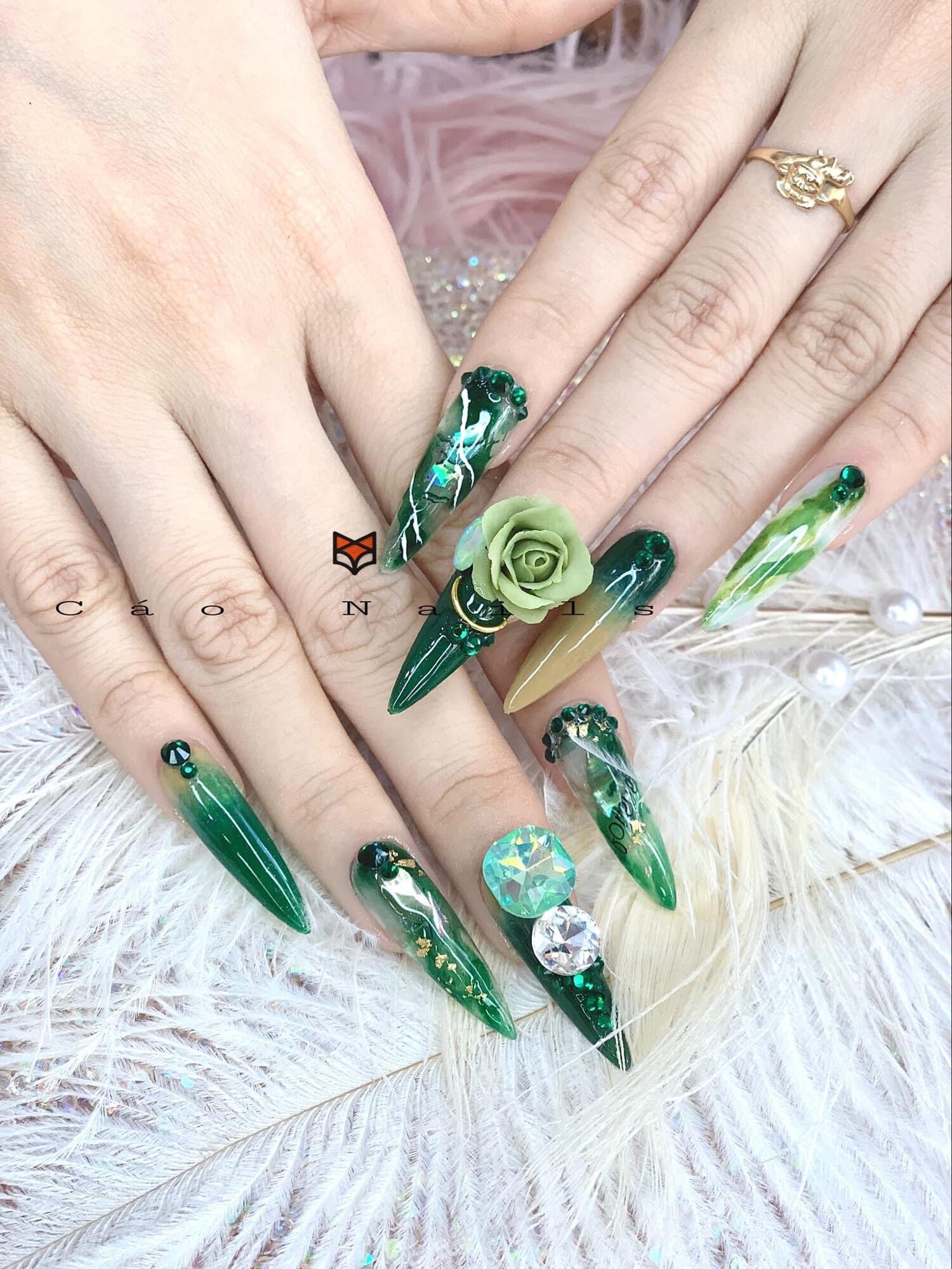 [nails Box] móng up giả thiết kế tone xanh lá