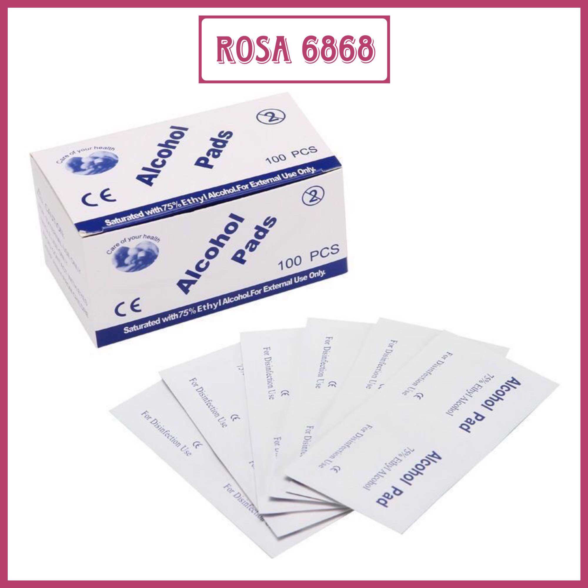 Hộp 100 miếng bông tẩm cồn sát trùng alcohol pad - rosa 6868