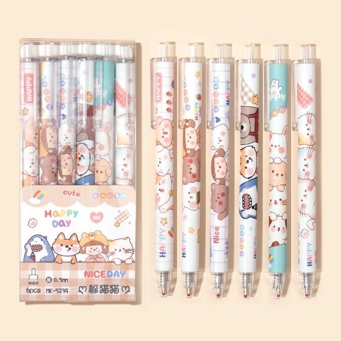 Set 6 bút bi gel cute, bút vô tri