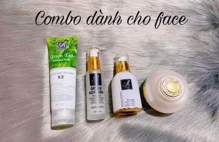 Combo detox bọt biển, kem face pháp, serum spot esence, sữa rửa mặt trà xanh A Cosmetics