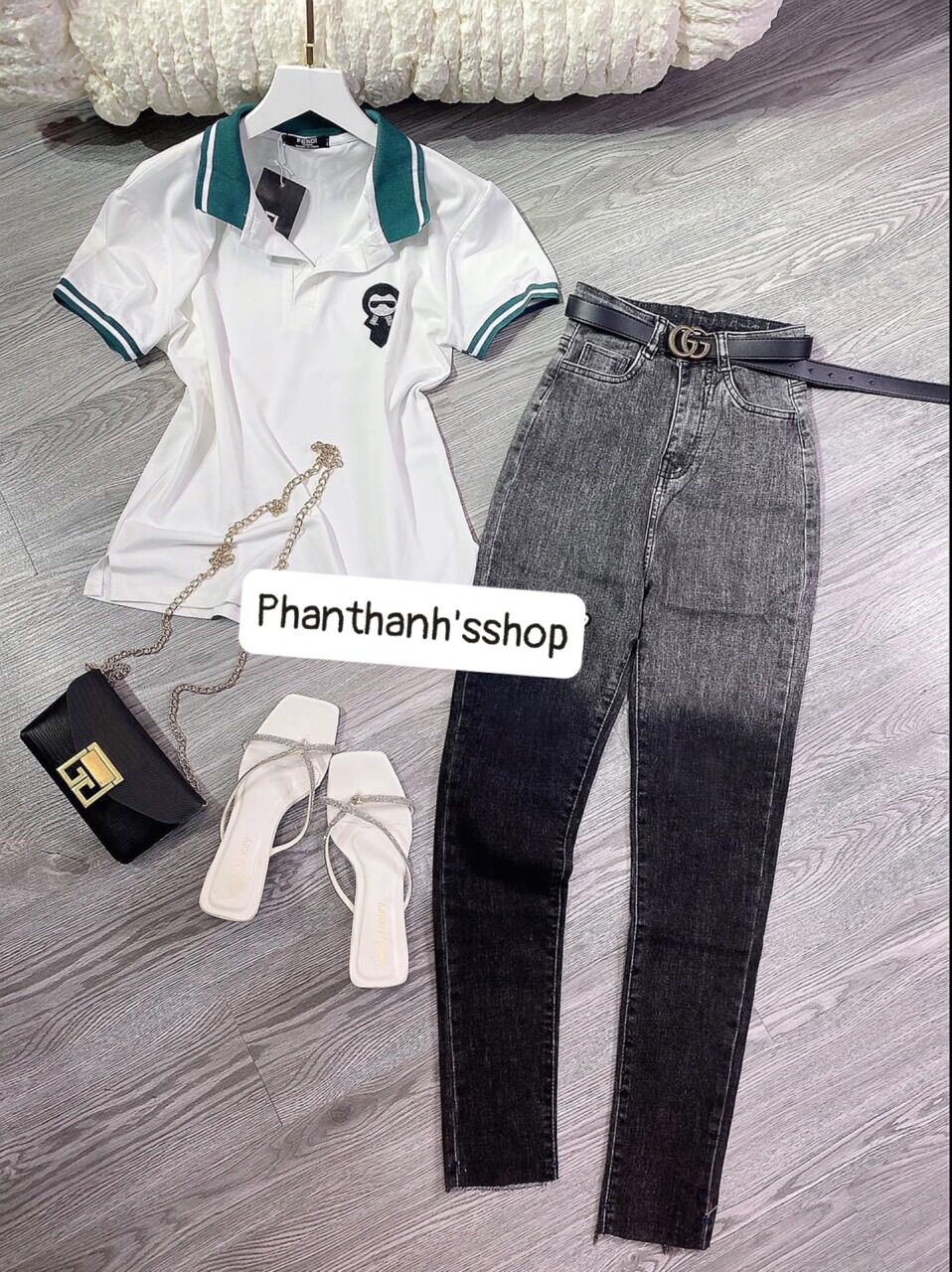 quần jean nữ cạp cao 2 nút phối loang màu dây kéo