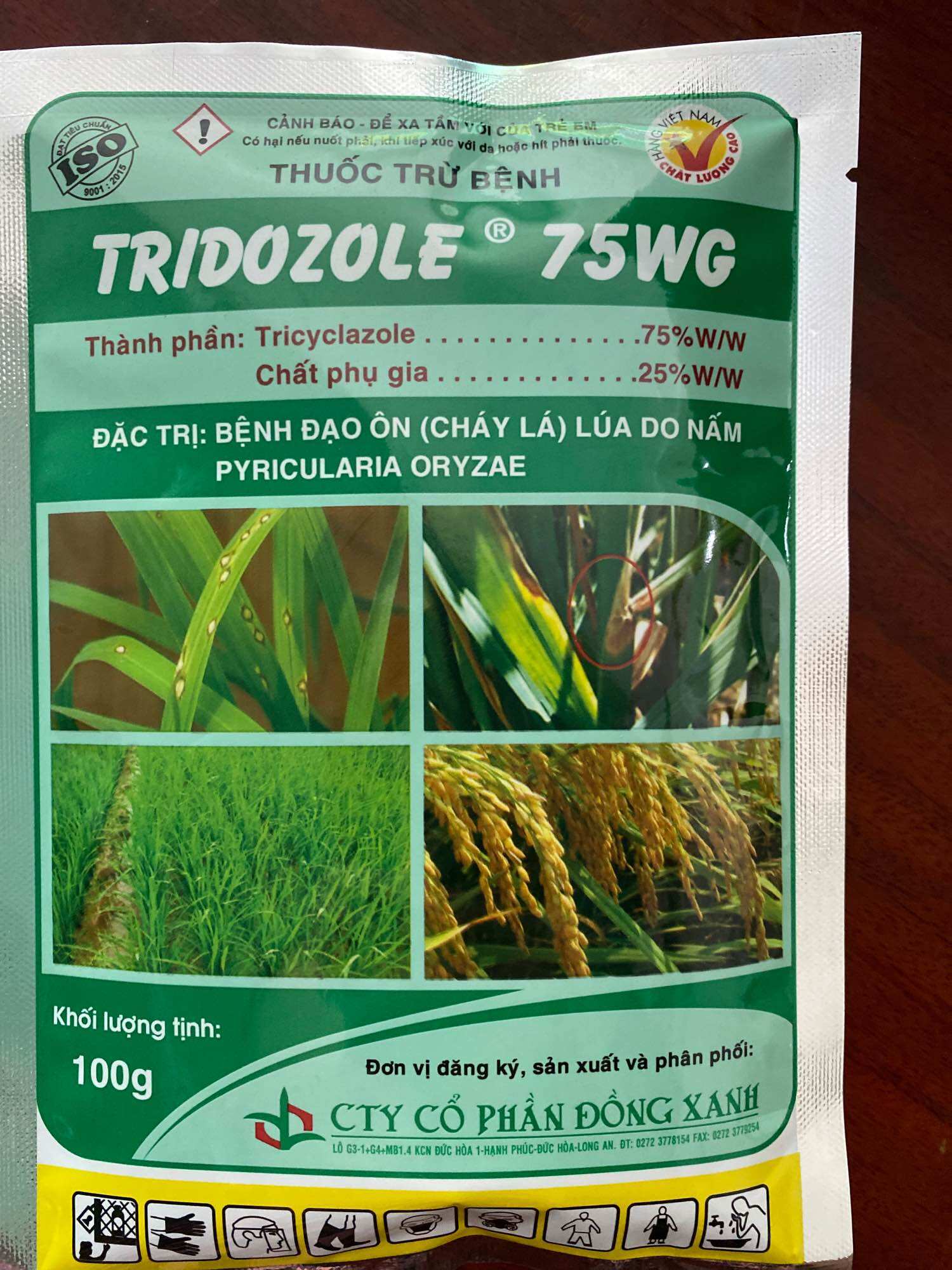 Tridozole 75wg 100g đặc trị bệnh đạo ôn lúa do nấm pyricularia oryzae.