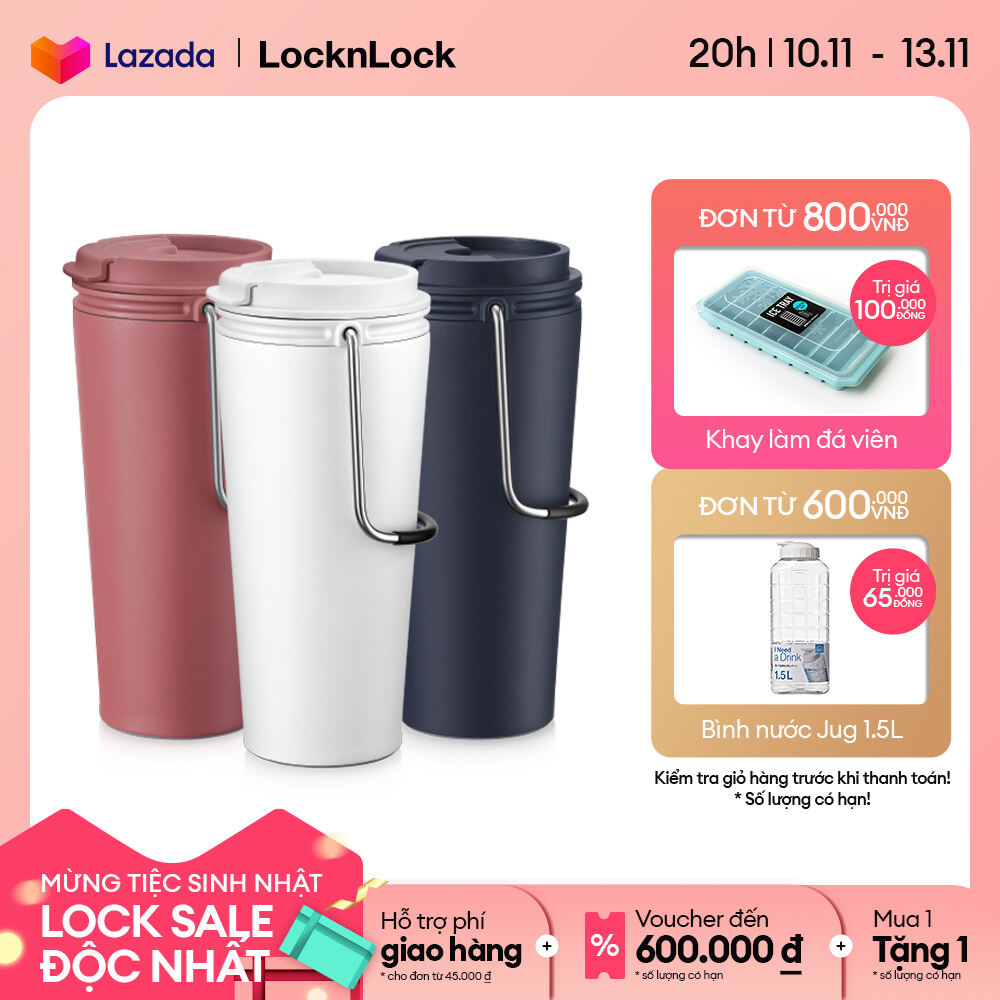 Bình giữ nhiệt Lock&Lock Bucket Tumbler - LHC4269 - Có quai xách tiện lợi - Thép không gỉ SUS304 - Đế chống trượt