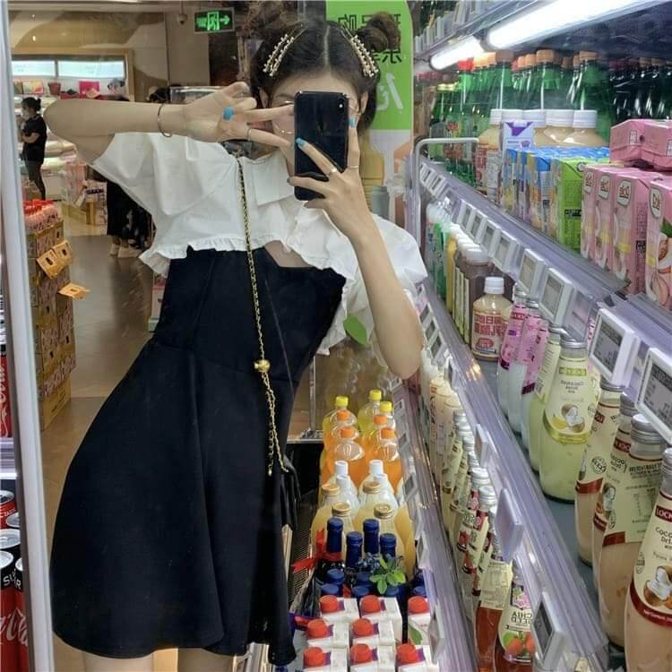 Sét váy + áo sơ mi bèo cộc tay