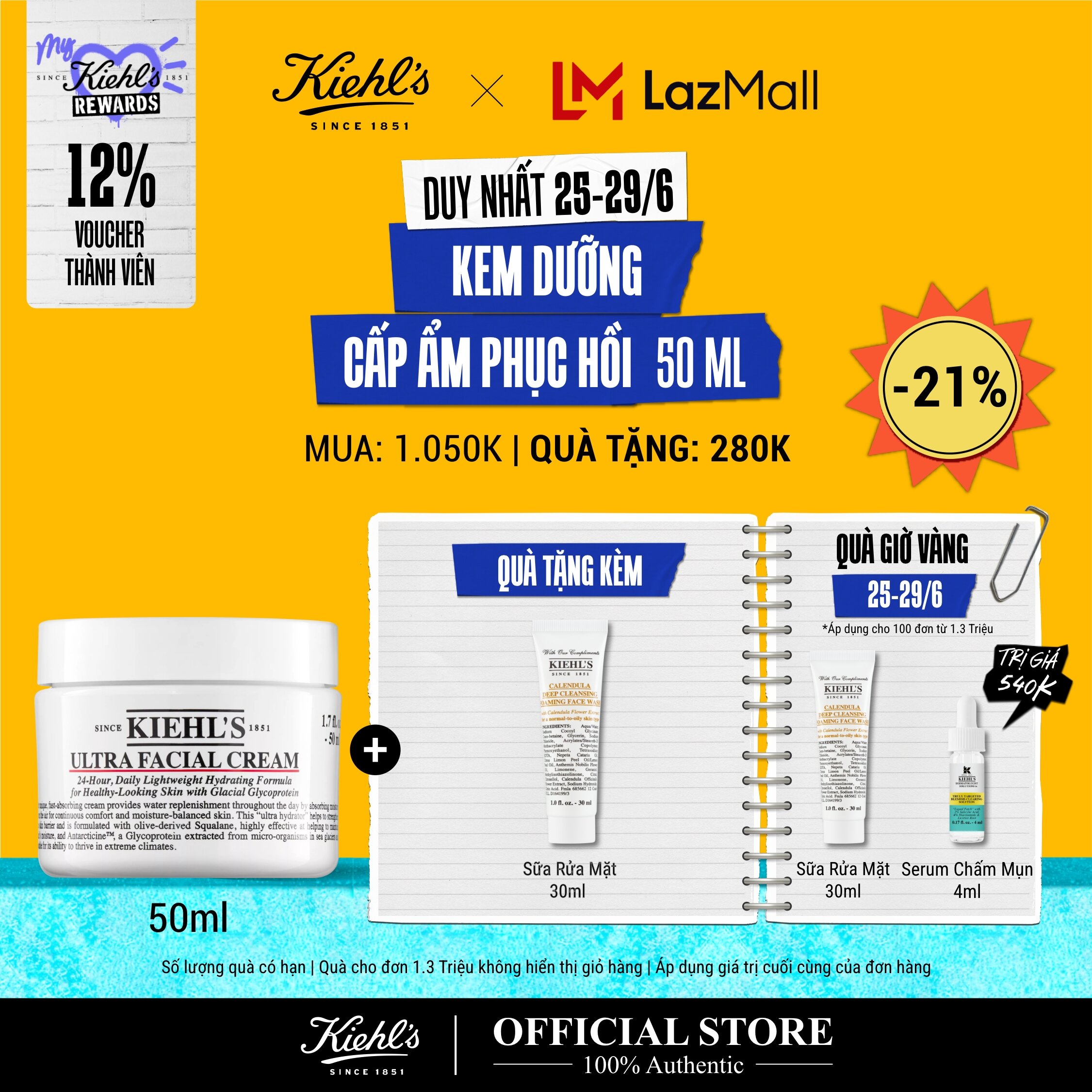 [TẶNG QUÀ ĐƠN 1.3 TRIỆU] Kem Dưỡng Ẩm Kiehl's Ultra Facial Cream 50ML