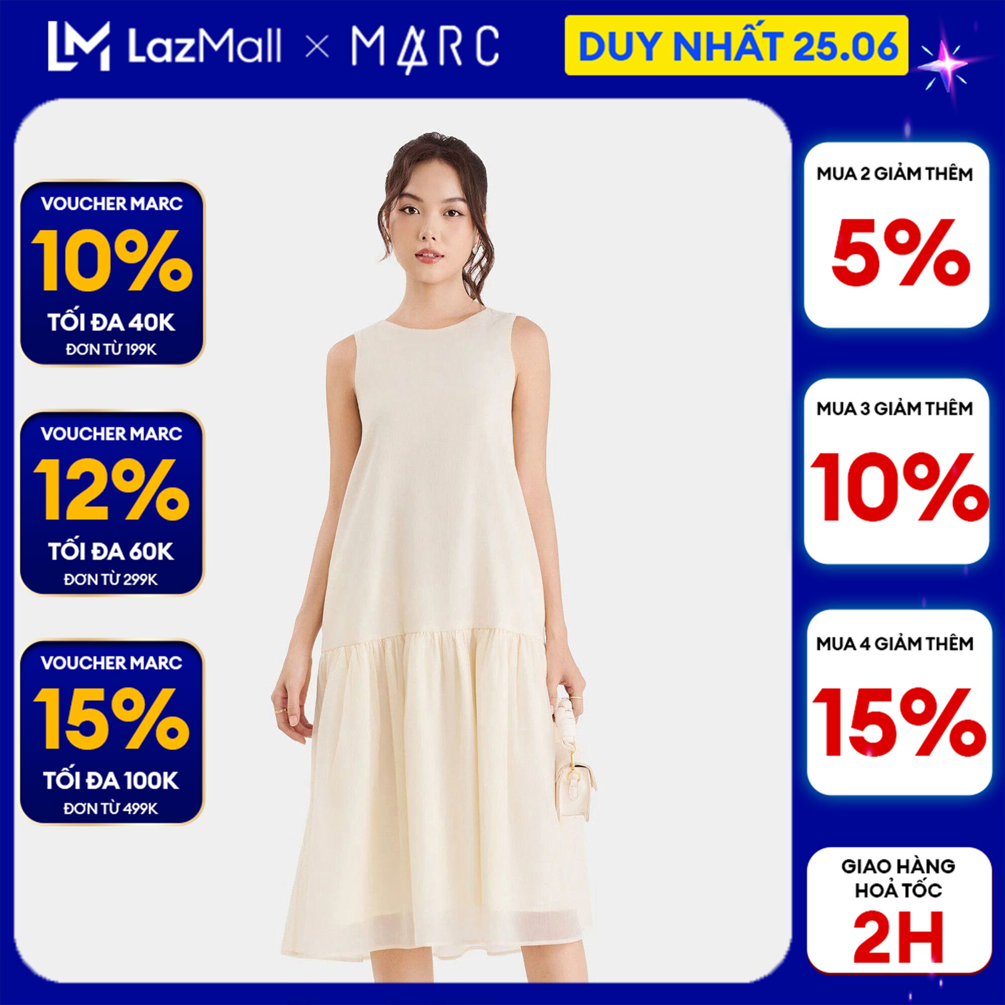 [DUY NHẤT 25.06 | VOUCHER 100K | MUA 4 GIẢM THÊM 15%] Đầm midi form suông sát nách thắt nơ lưng Nữ MARC FASHION CBLH073023