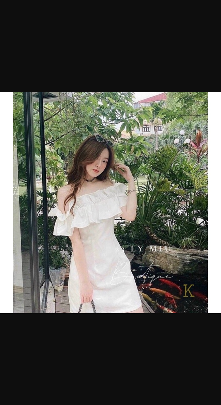 Đầm trắng trễ vai nhún bèo đầm bèo trễ vai tiểu thư dễ thương new Đầm tiểu thư trễ vai tôn dáng 119