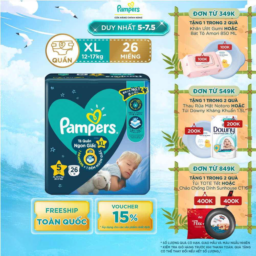 Tã/ bỉm quần pampers ngon giấc size xl khô thoáng suốt đêm