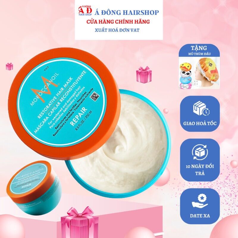 [+Tặng mũ trùm] Mặt nạ ủ phục hồi tóc hư tổn Moroccanoil Repair Restorative Hair mask (Viền cam)