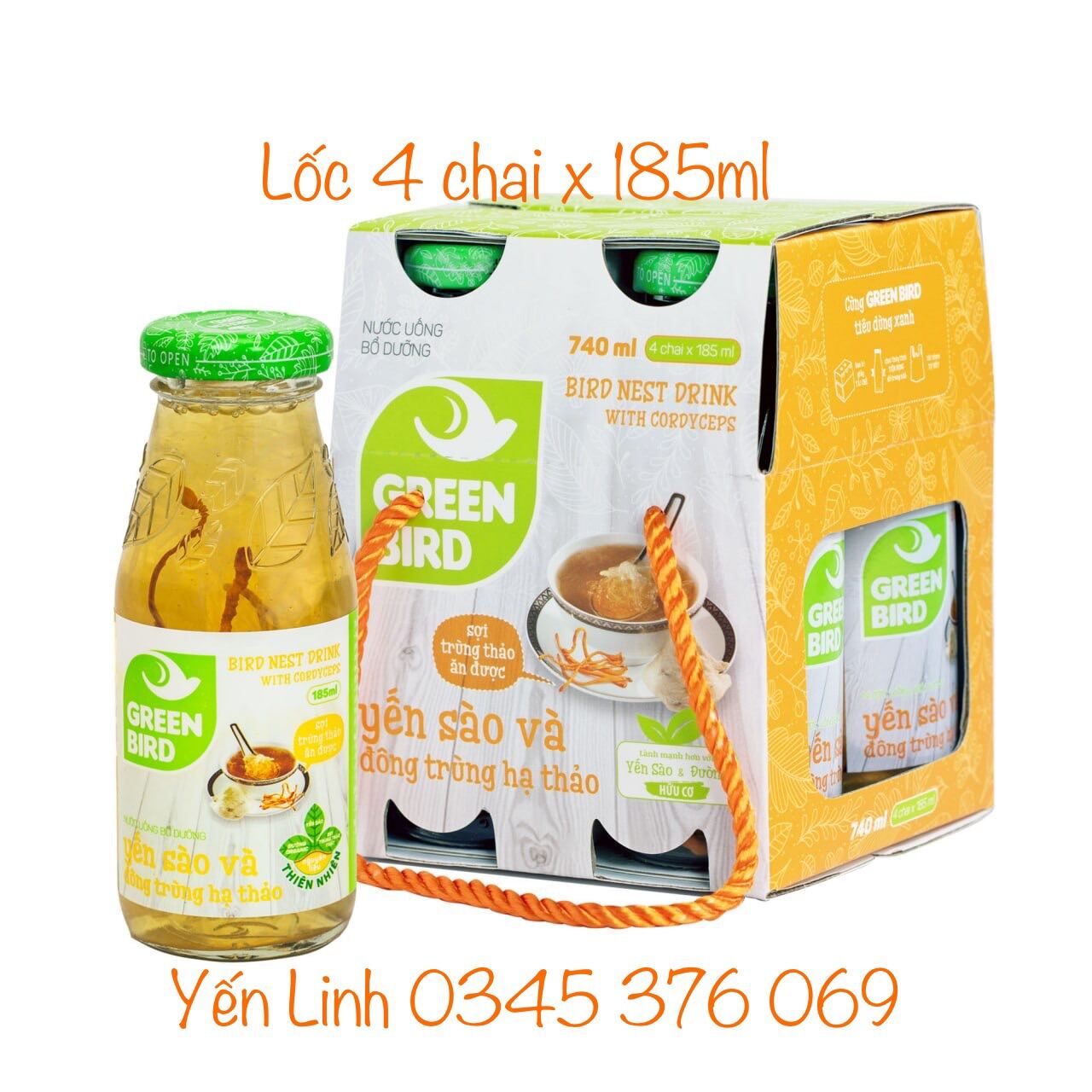 💥Mẫu mới💥 Lốc 4 chai Yến sào và Đông Trùng Hạ Thảo - Green bird - Nutrinest (4 chai x 185ml)