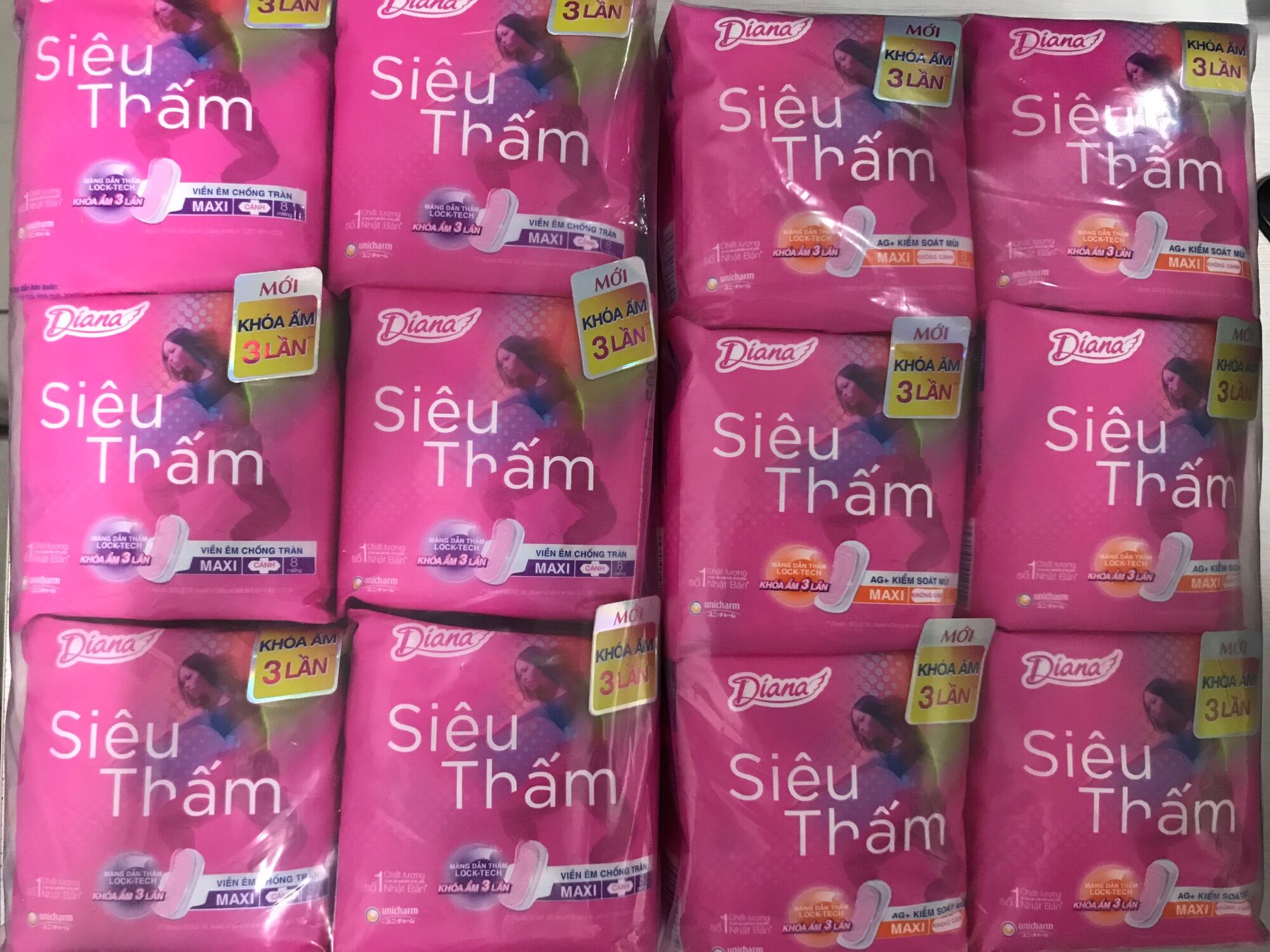 Combo 6 Gói BVS Diana Siêu Thấm Maxi Cánh/K.Cánh 8 Miếng Khoá Ẩm 3 lần