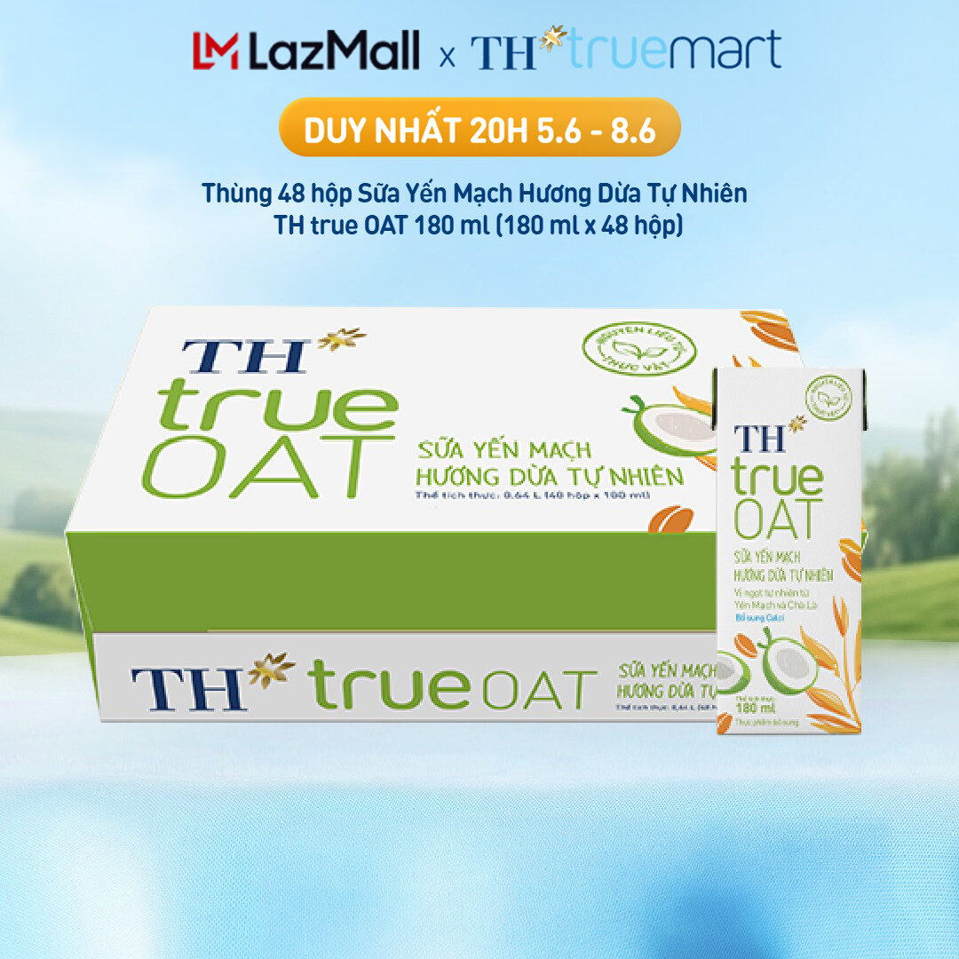 Thùng 48 hộp Sữa Yến Mạch Hương Dừa Tự Nhiên TH true OAT 180ml (180 ml x 48)