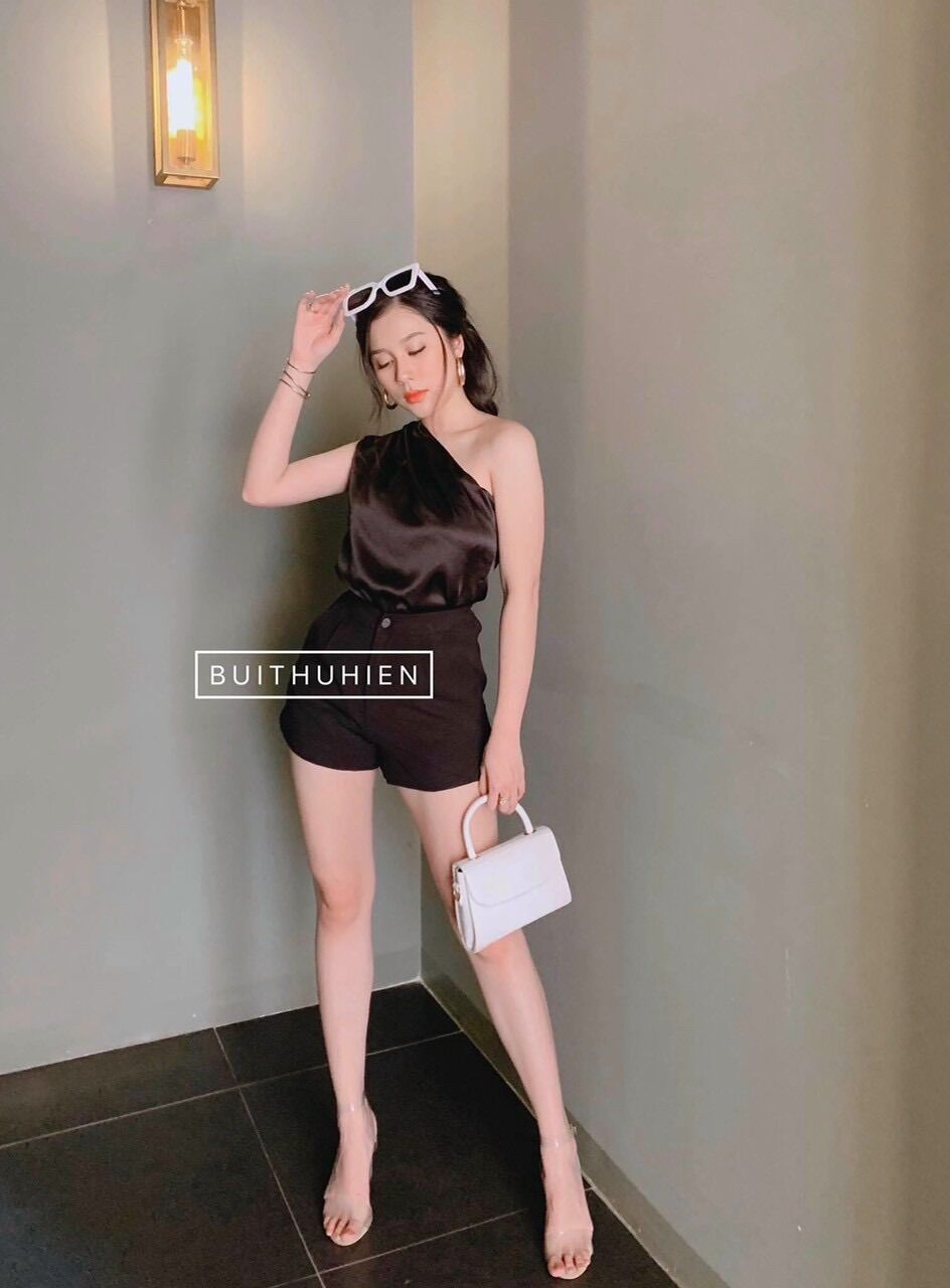 Áo phi lụa lệch vai sang trọng kèm ảnh thật