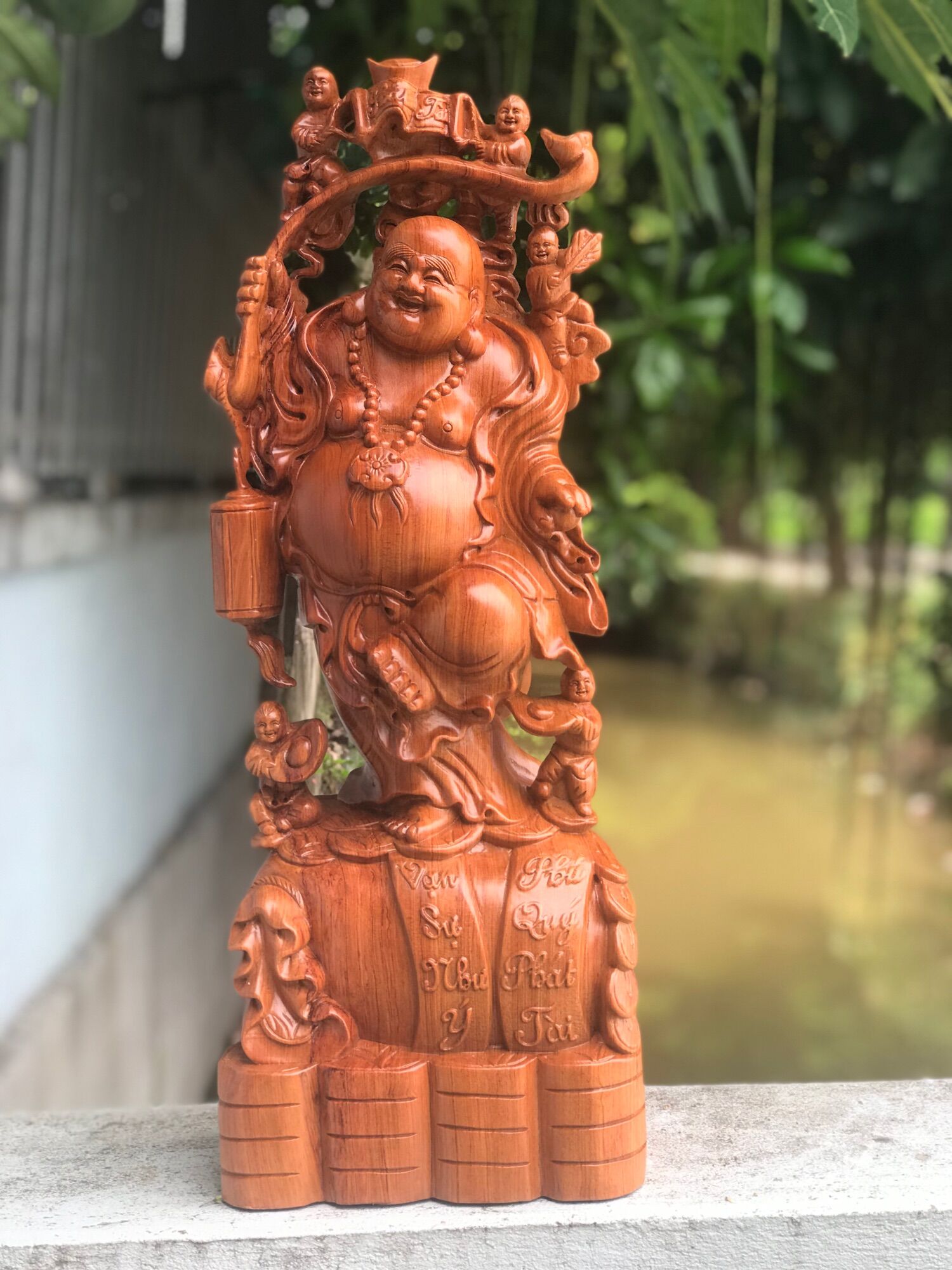 Tượng di lặc ngũ phúc ,phong thủy ,gỗ hương đá kt 60/23/14