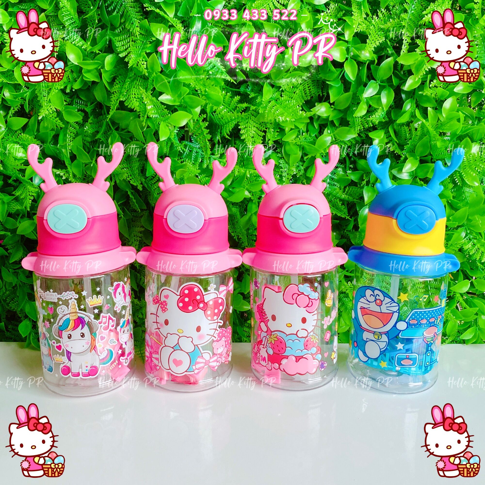 Bình nước 450ml có dây đeo Ponny - HelloKitty - Doremon Doraemon