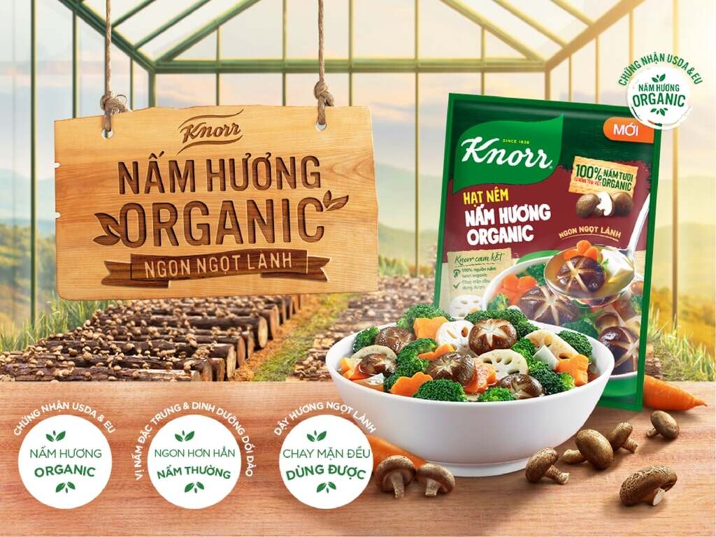 Hạt nêm chay mặn lẩu nấm hương Knorr Organic gói 380gr