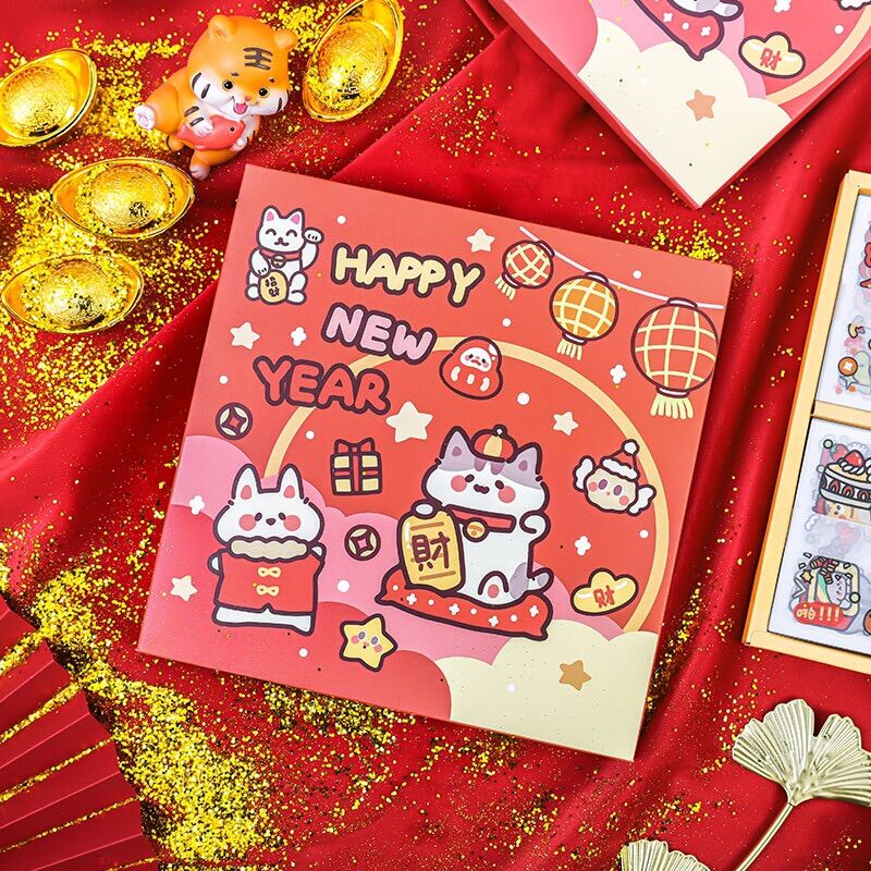 🌸Set 100 tấm sticker chúc mừng năm mới Happy New Year Hộp quà tặng dễ thương🌸