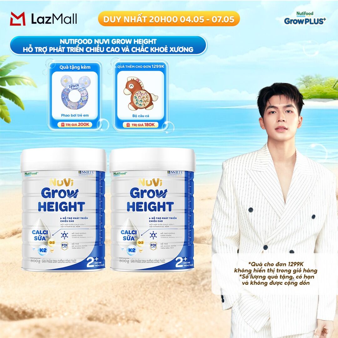 Combo 2 Sữa Bột Nuvi Grow Height phát triển chiều cao Trên 2 tuổi Lon 800g