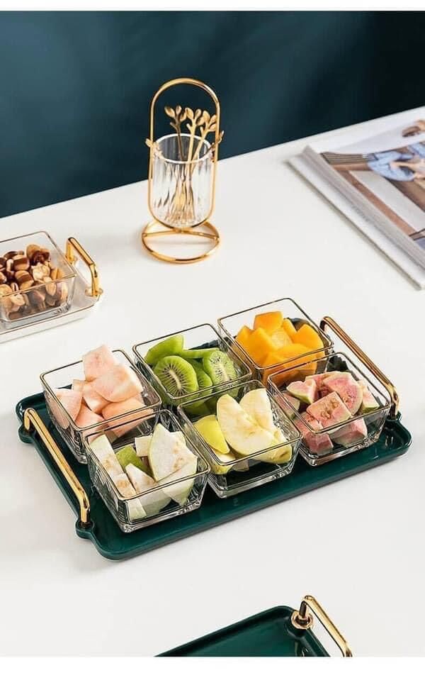 Set 6 khay đựng mứt, bánh kẹo bằng thuỷ tinh cao cấp
